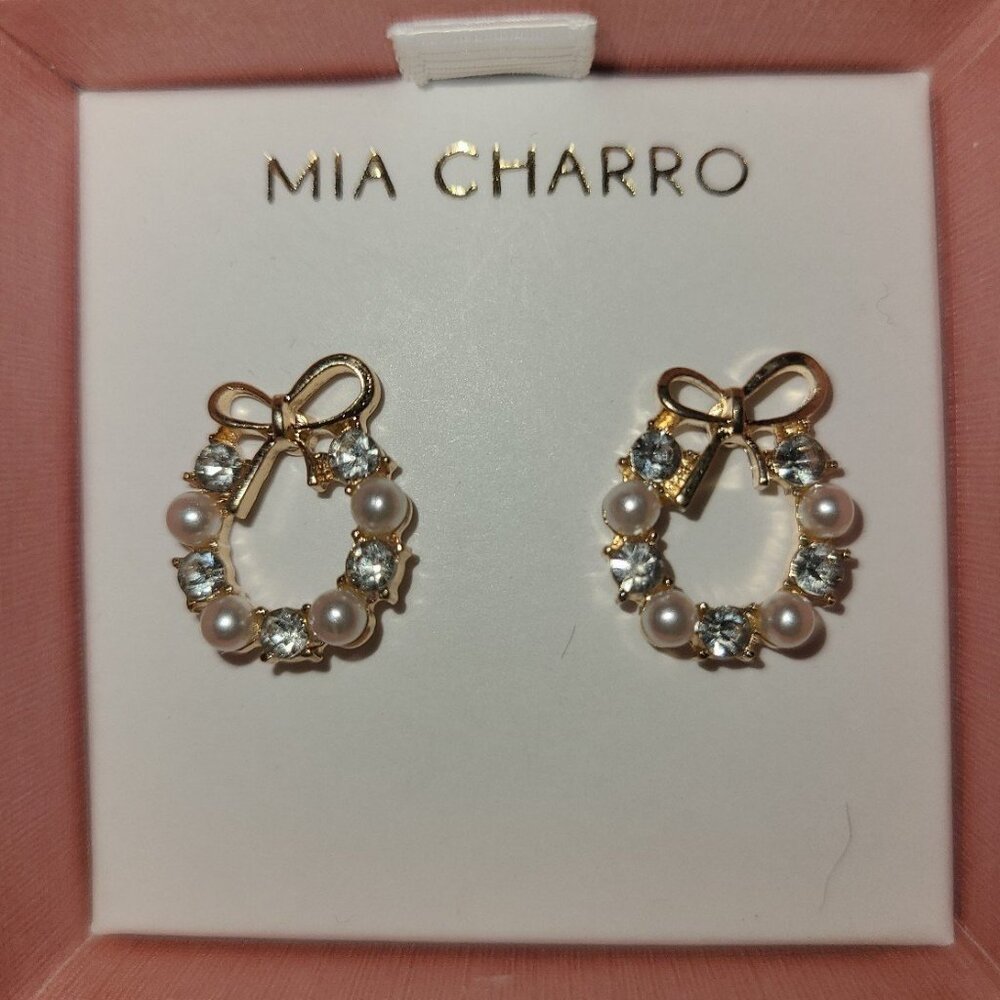 Dainty Mia Charro Wreath Earrings, Pearls and Crystal Studs